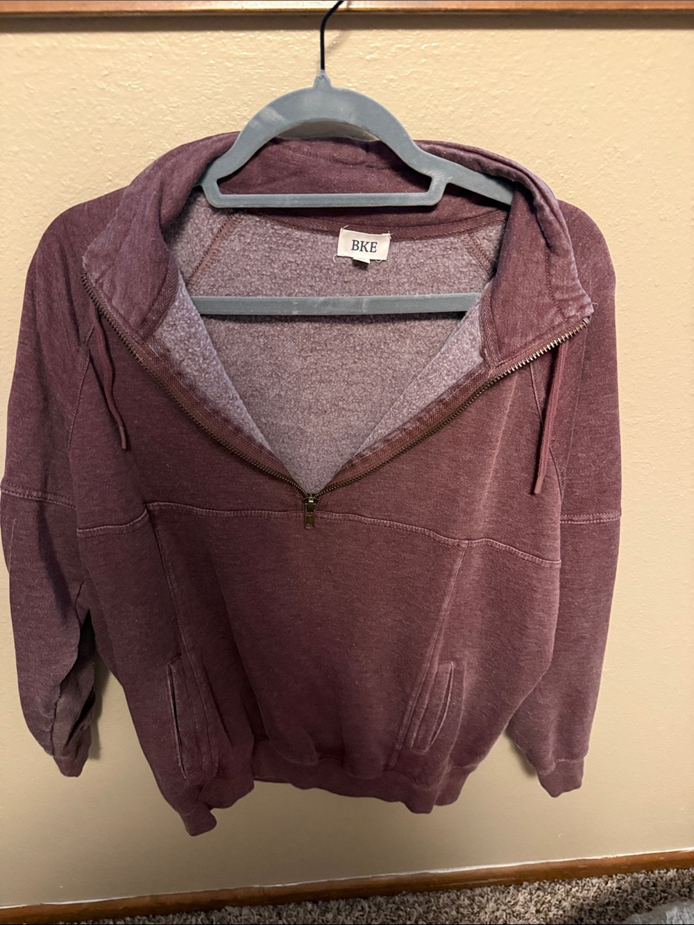 BKE Vintage Wash Half-Zip Hoodie in Plum